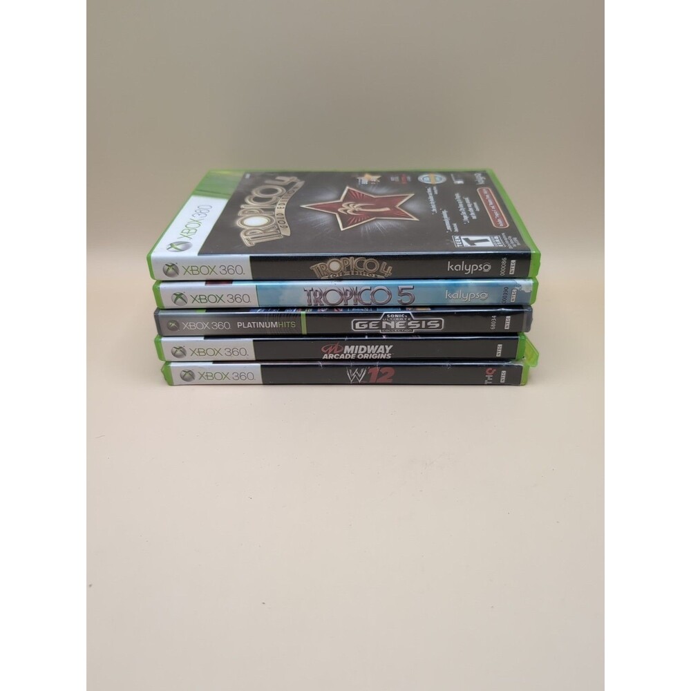 Microsoft Xbox 360 Game Lot 5 Tropico 4 5 WWE 12 Midway Arcade Genesis